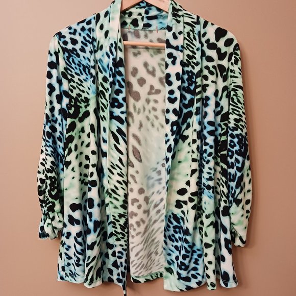 2PC summery tank & jacket set cheetah print w/3/4 sleeve Sz L EUC - Picture 3 of 9